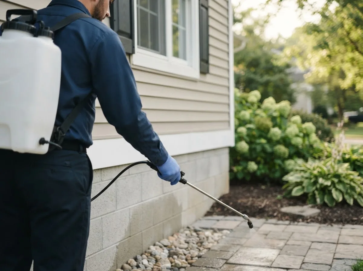 Pest control technician inspecting a home in Windsor, MO